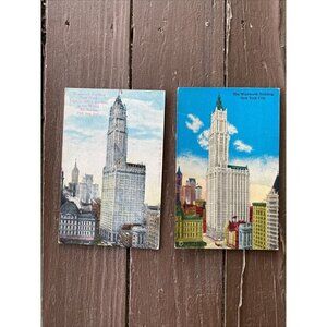 Vtg Woolworth Building NY Postcard New York City Lot Of 2 Posted ‘38‎ One Unpost